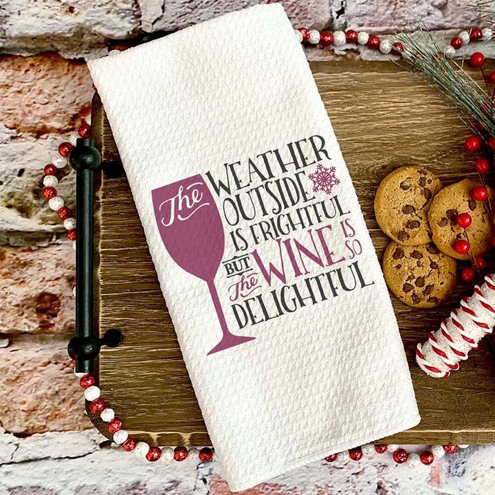 Delightful Wine Kitchen Towel, Christmas Dish Towel for wholesale by Canary Road