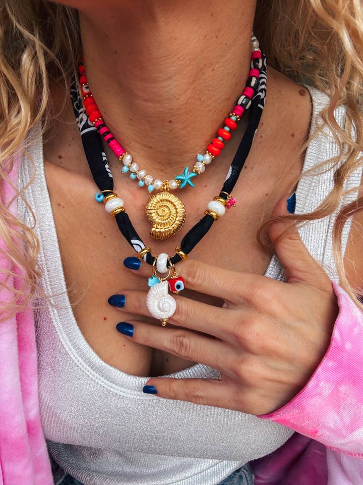 Bohemian bandana scarf necklace and colorful beaded necklace for wholesale by Goupi