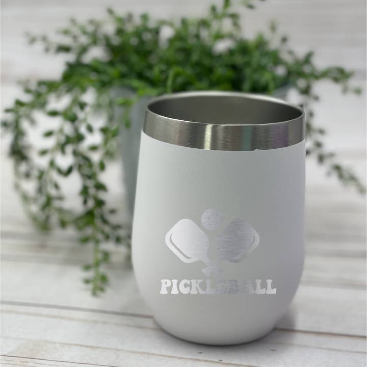 Oh It's A Party - Wholesale Insulated Mug/Tumbler - Pickleball paddle (2) 12Oz Stainless Steel Wine Tumblers2