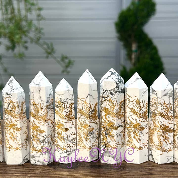 2lbs Natural Howlite Dragon Print Obelisk Point for wholesale by KayleeNYC