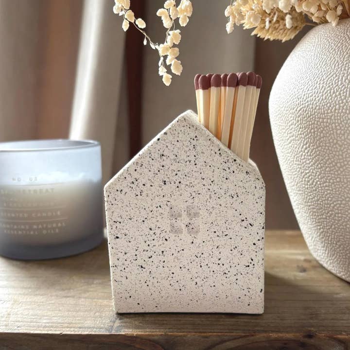 Feathered Oak - Wholesale Candle Holder - Concrete Matchstick Holder | House Shaped with Striking Pads