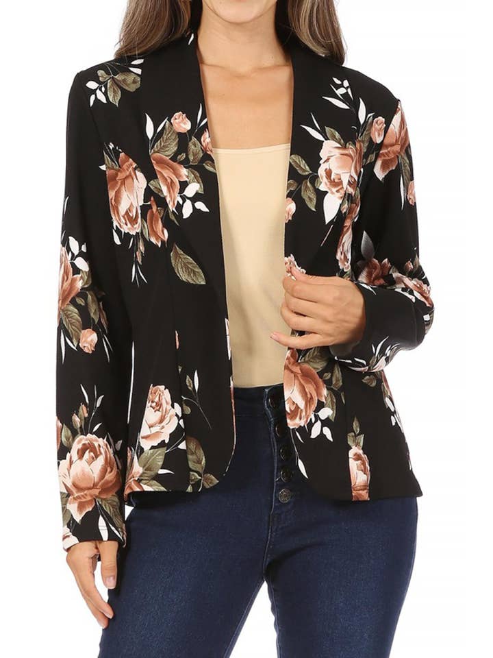 MOA COLLECTION - Wholesale Blazer - Women's - Women's Casual Print Fitted Open Front Blazer Jacket8