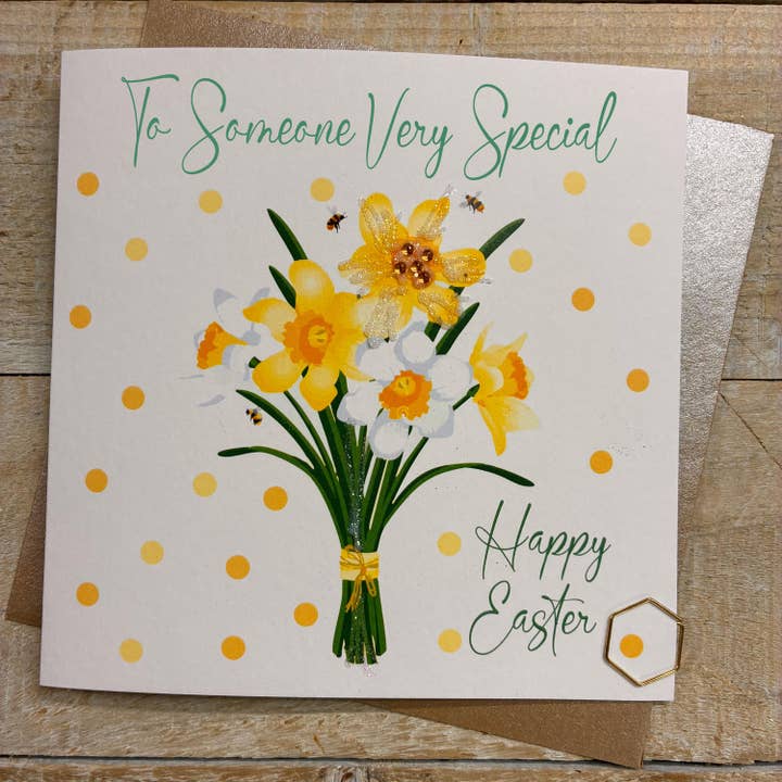 White Cotton Cards – wholesale Easter card – SOMEONE VERY SPECIAL - EASTER DAFFODILS CARD (E26-6-SVS)
