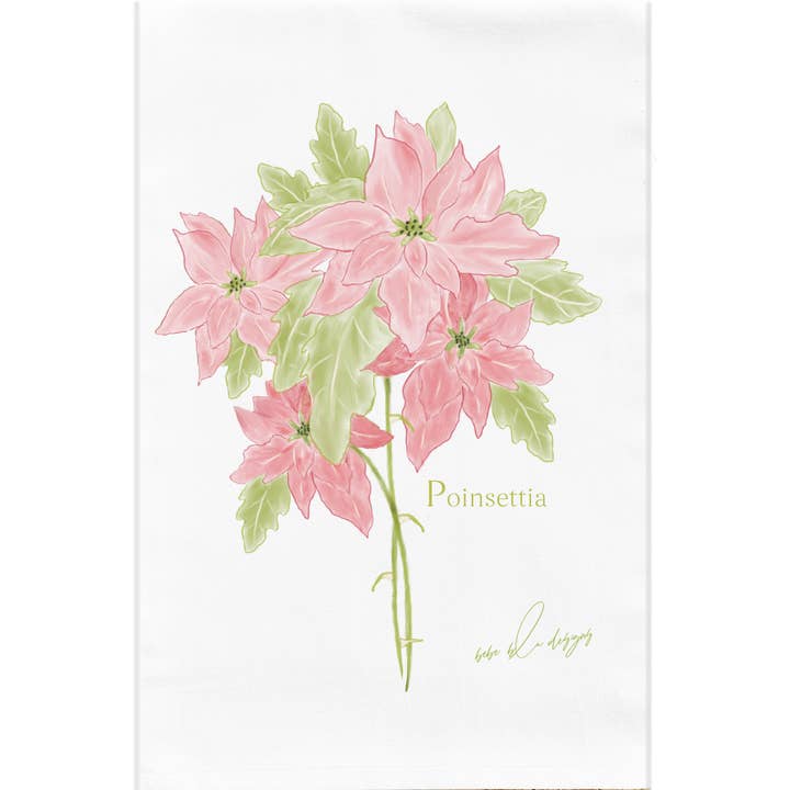 Poinsettia Flour Sack Tea Towel, Holiday Kitchen Decor for wholesale by Bebe Blu Designs, LLC
