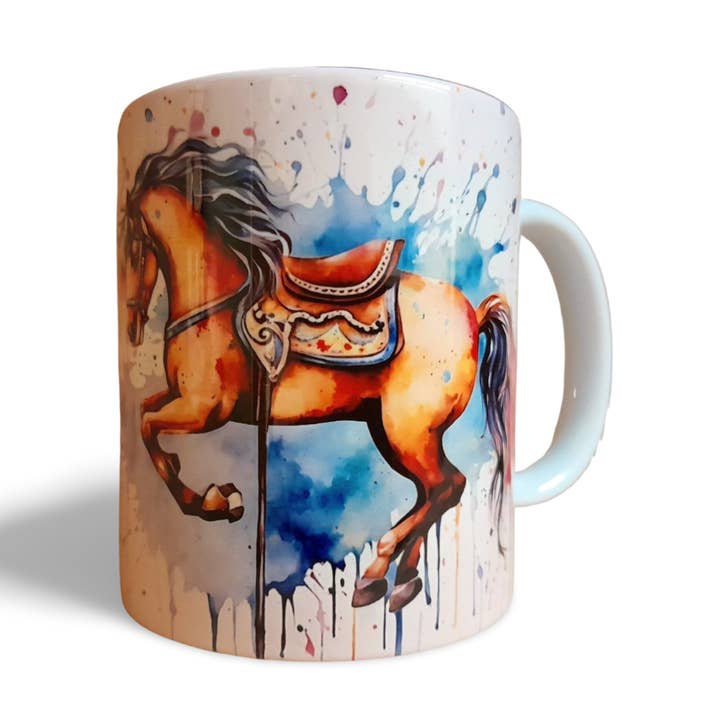Carousel Coffee Mug, Fantasy Water Colour Style (Design 1) for wholesale by Rockways Designs