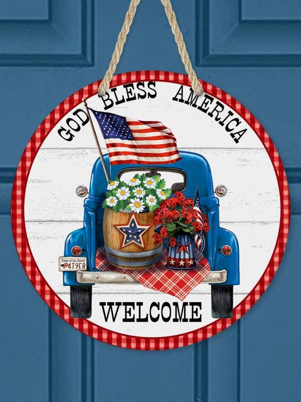 Patriotic Home Decor God Bless America Truck Door Hanger for wholesale by Cali Boutique Wholesale