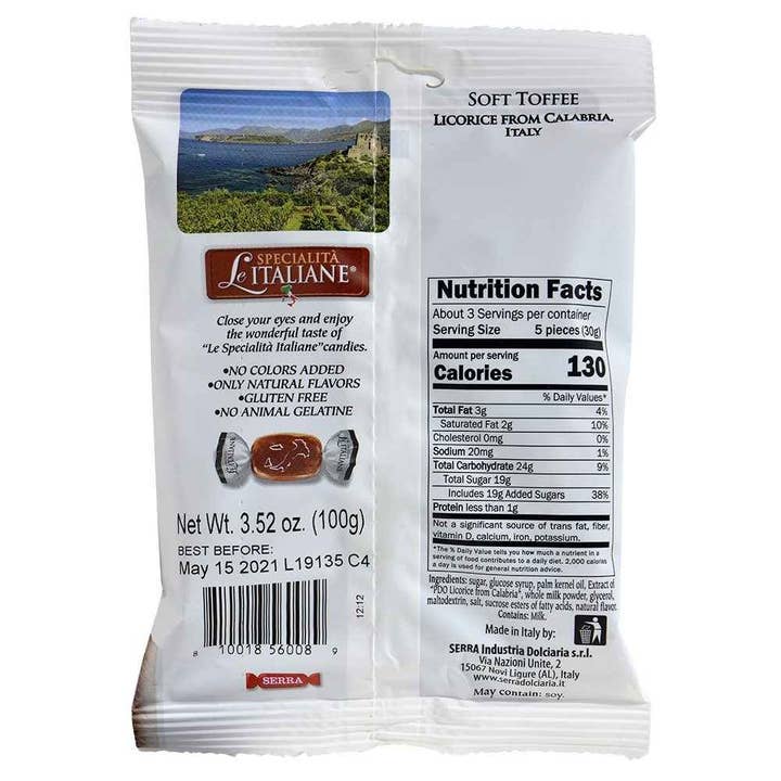 Fine Italian Food - Wholesale Toffee - Le Specialità Italiane Toffee with Licorice, 3.52 oz.