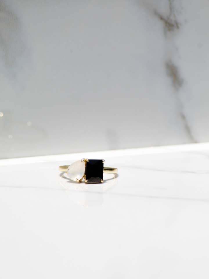 PERFECT PAIR RING- BLACK + RAINBOW MOONSTONE for wholesale by Native Gem