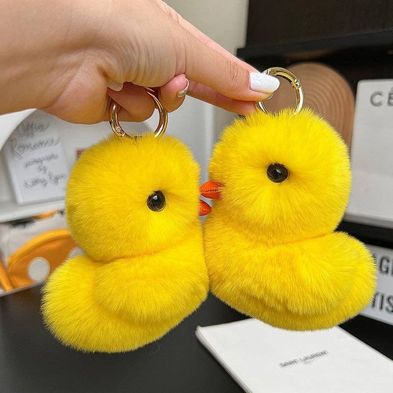 Jaune Joli porte-clés en fourrure de lapin Swimming Duck Rex en vente sur Faire2