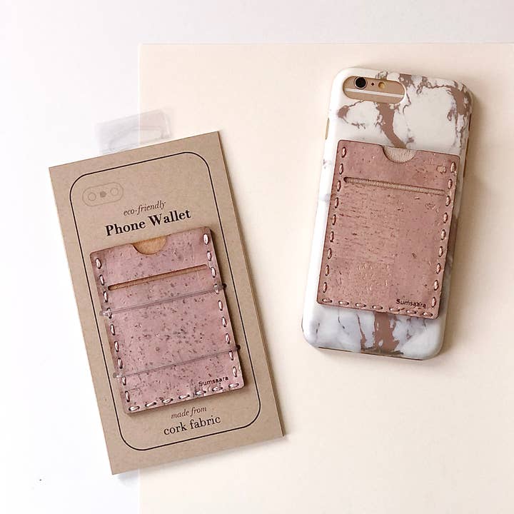Phone Wallet Cork Fabric (Rose Gold) Eco-friendly for wholesale by Sumsaara