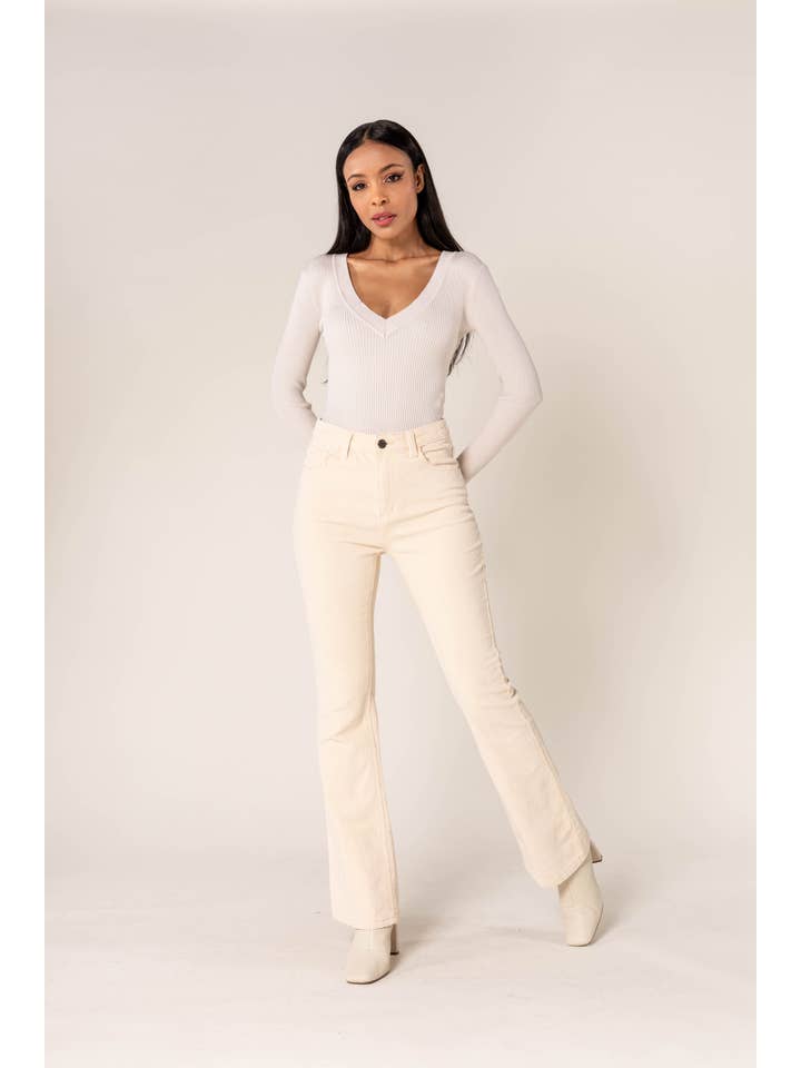 Nina Carter - Wholesale Pants - Women's - Bootcut High Waist Corduroy Back to School J22130