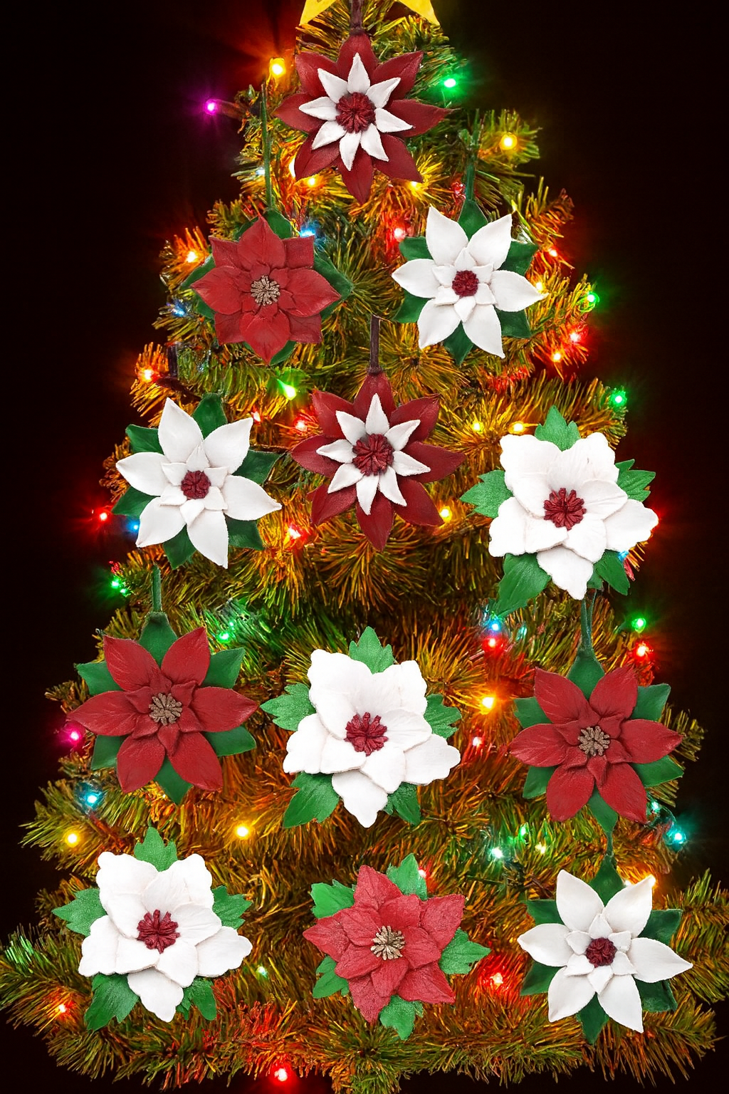 Sunflower Handmade leather inc - Wholesale Ornament - 12 pcs poinsettia flower leather ornaments6