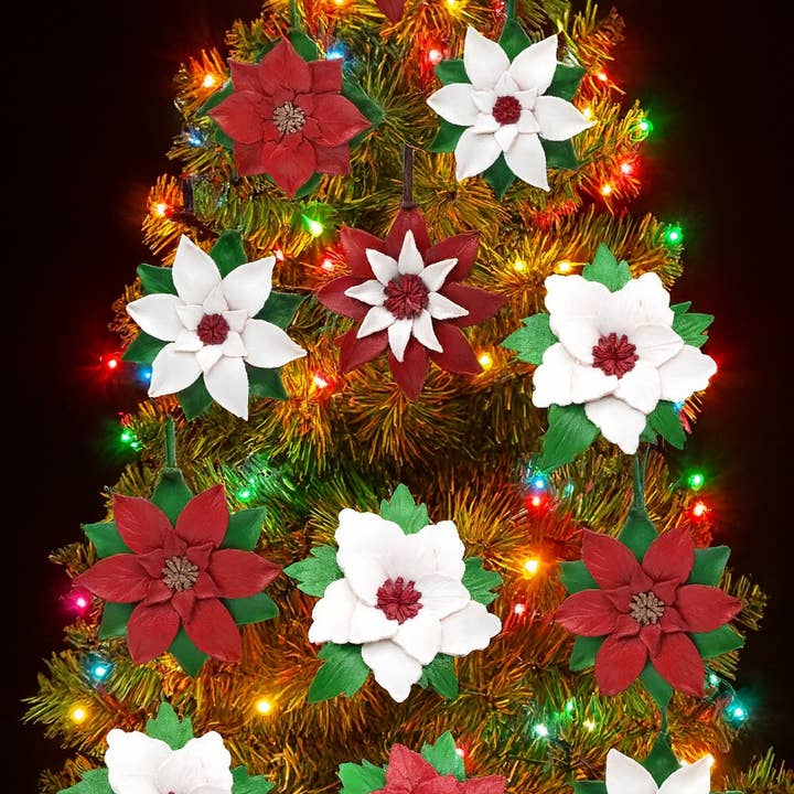 Sunflower Handmade leather inc - Venta al por mayor Adornos - 12 adornos de cuero con flores de poinsettia6
