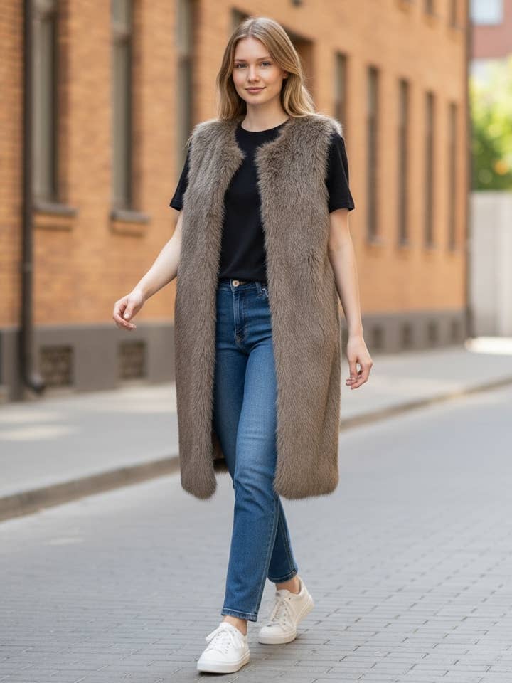 59806 LONG ECO-FRIENDLY FAUX FUR COAT for wholesale by LINEN & COTTON HOUSE