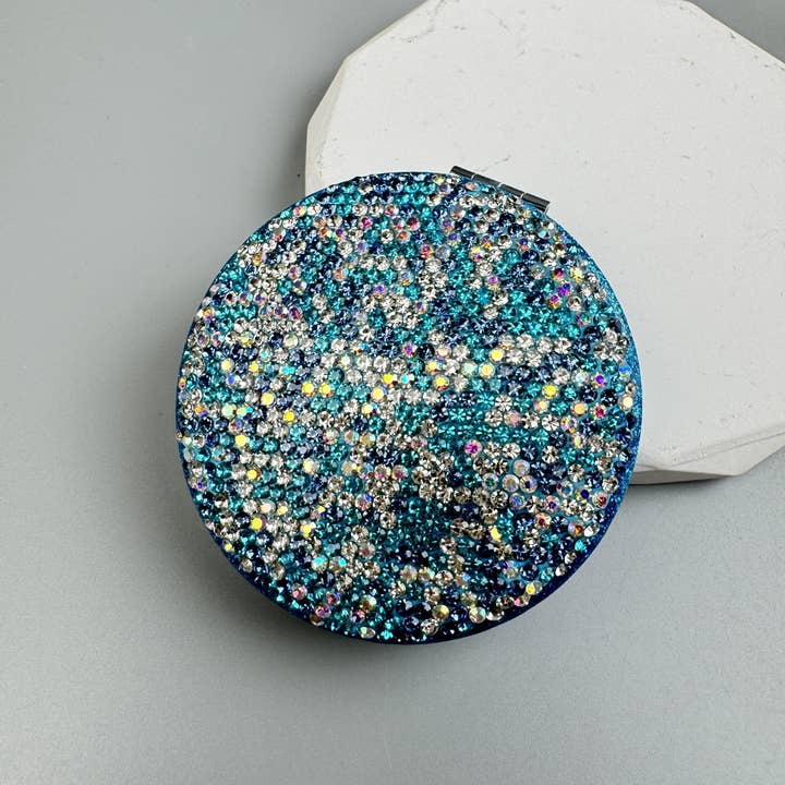 Ole - Wholesale Compact Mirror - Circle Ceramic Rhinestone Folding Makeup Mirror M044915