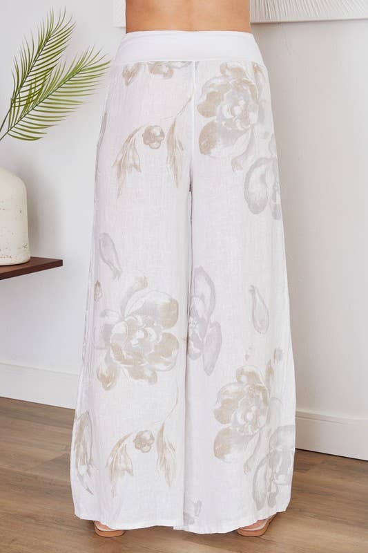 VENTI6 - Wholesale Pants - Women's - PANSY FLORAL PRINT WIDE LEG LINEN PANTS-(8730-PANSY-SKY BLU)4