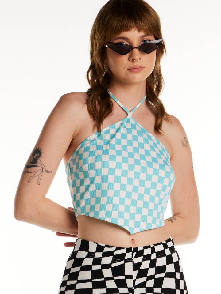 Come Back Checkerboard Halter Top for wholesale by Pretty Damage
