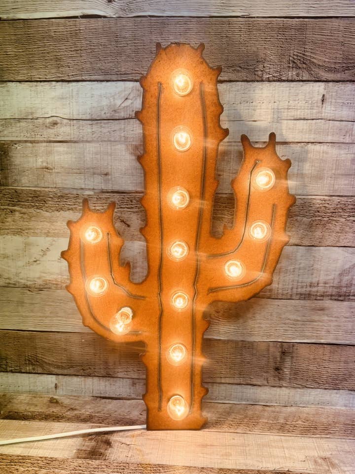 Saguaro Cactus Rustic Metal Marquee Vintage Inspired Light for wholesale by Universal Ironworks USA