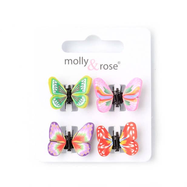 Inca UK - Wholesale Hair Clip - Kids - Card of 4 fimo style butterfly mini clamps. 1cm2
