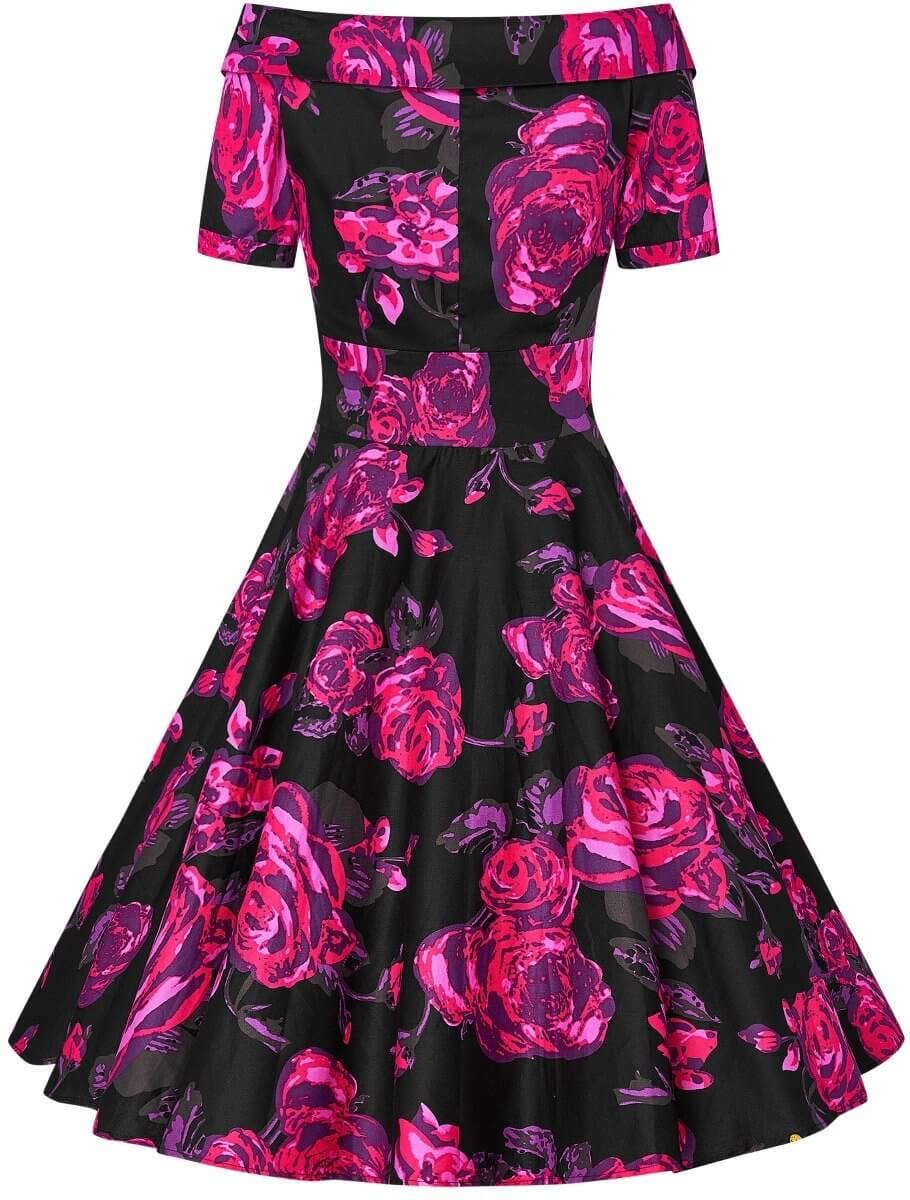Dolly & Dotty - Wholesale Dress - Women's - Darlene Retro Black-Pink Roses Swing Dress5