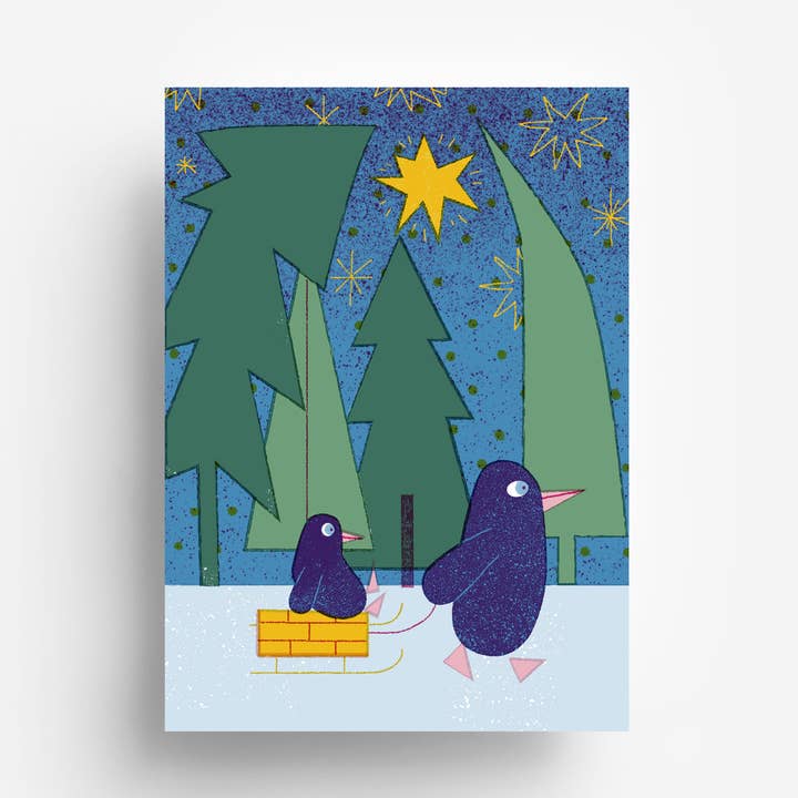 Penguin Slide Postcard DIN A6 for wholesale by jungwiealt