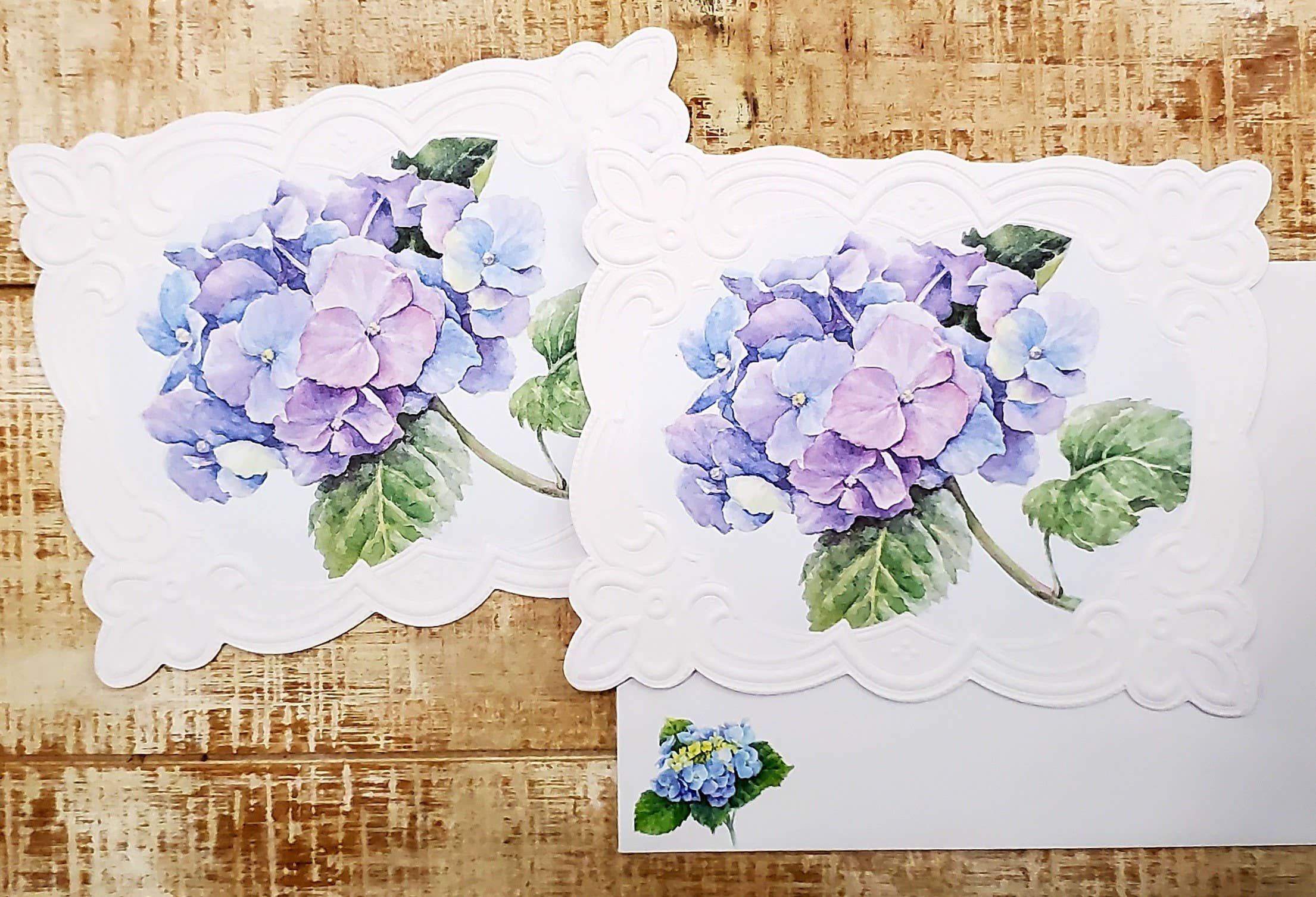 Carol Wilson Fine Arts Inc./For Arts Sake - Wholesale Stationery/Notecard Set - Blue Hydrangea Embossed Die-Cut Portfolio Note Card NCP21011