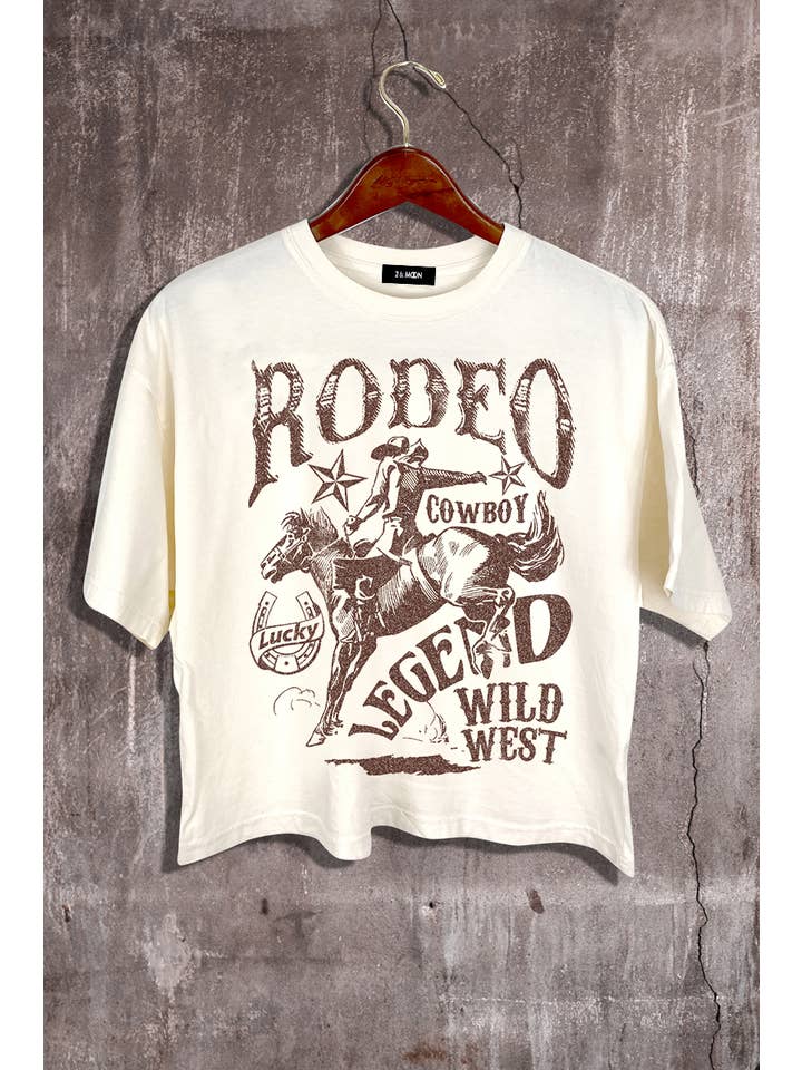2&moon - Wholesale Screen printed t-shirt – Women′s - Rodeo Cowboy Graphic Crop Tee3
