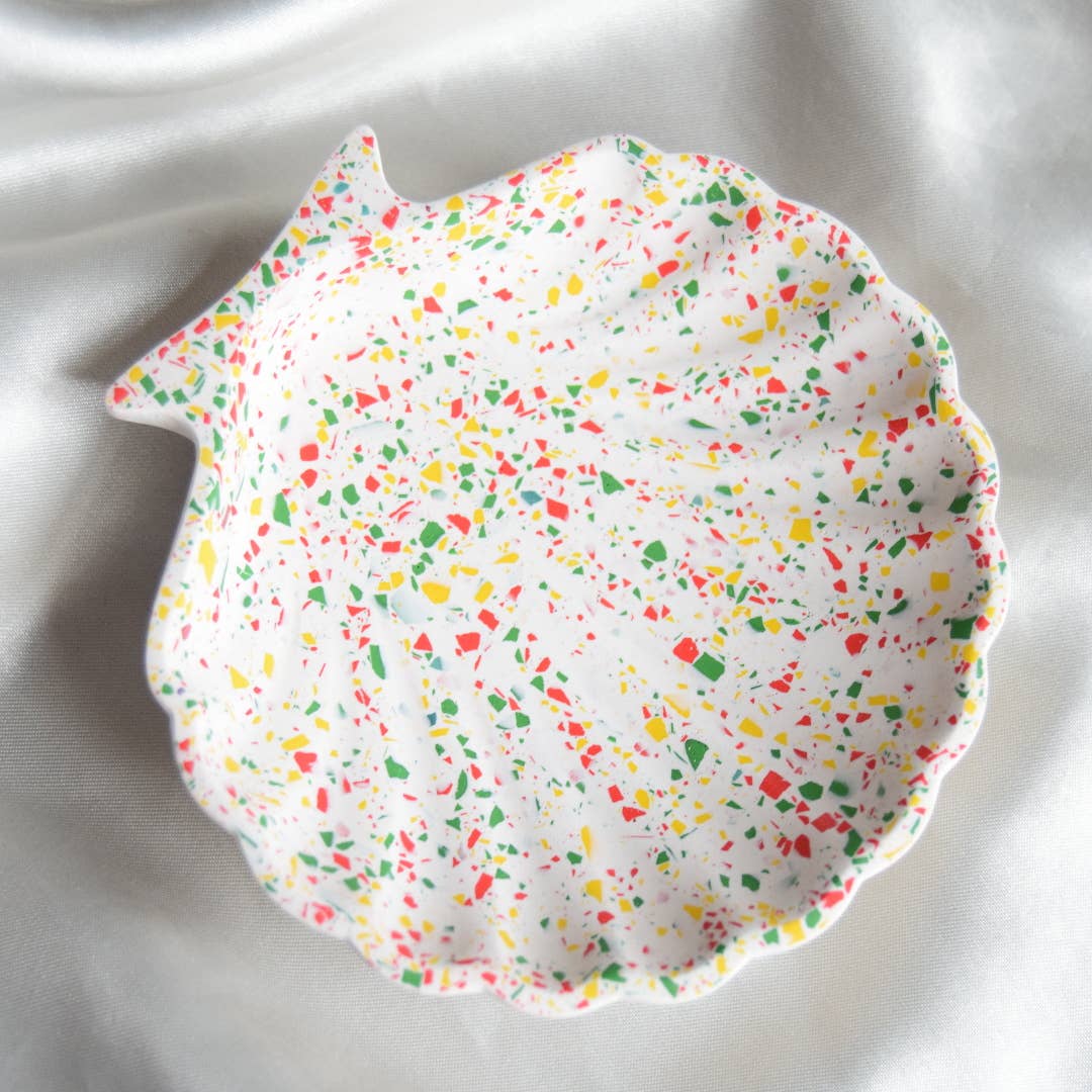 Fox and Bunny Rise – wholesale Jewellery dish – Bright Terrazzo Neve Jesmonite Shell Dish2