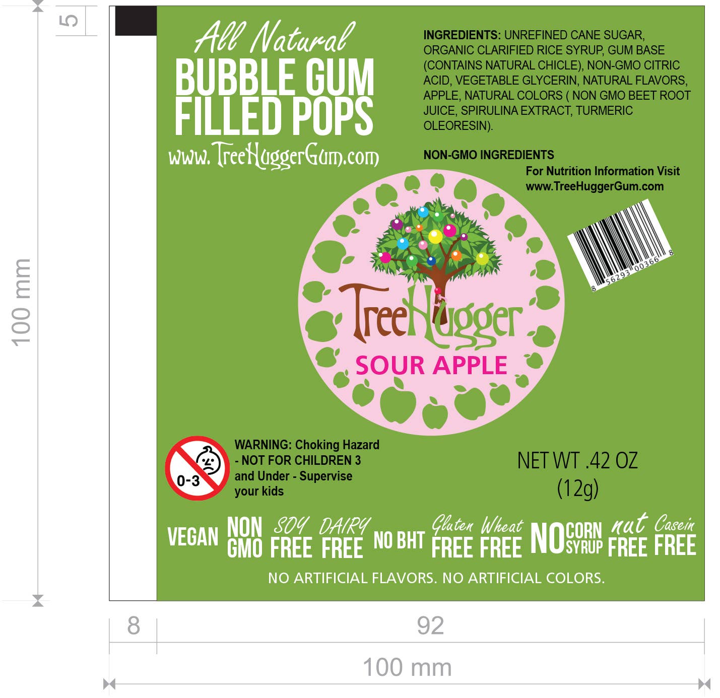 Tree Hugger Gum and Bubble Gum Filled Candy - Wholesale Chewing Gum - Tree Hugger Bubble Gum Filled Pops -12 Pops Per Bag4