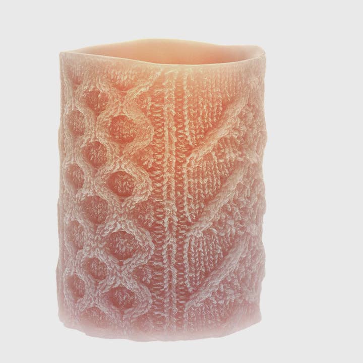 BrightWick Embossed Cable Stitch LED Pillar-No Fragrance for wholesale by ARTEMIS