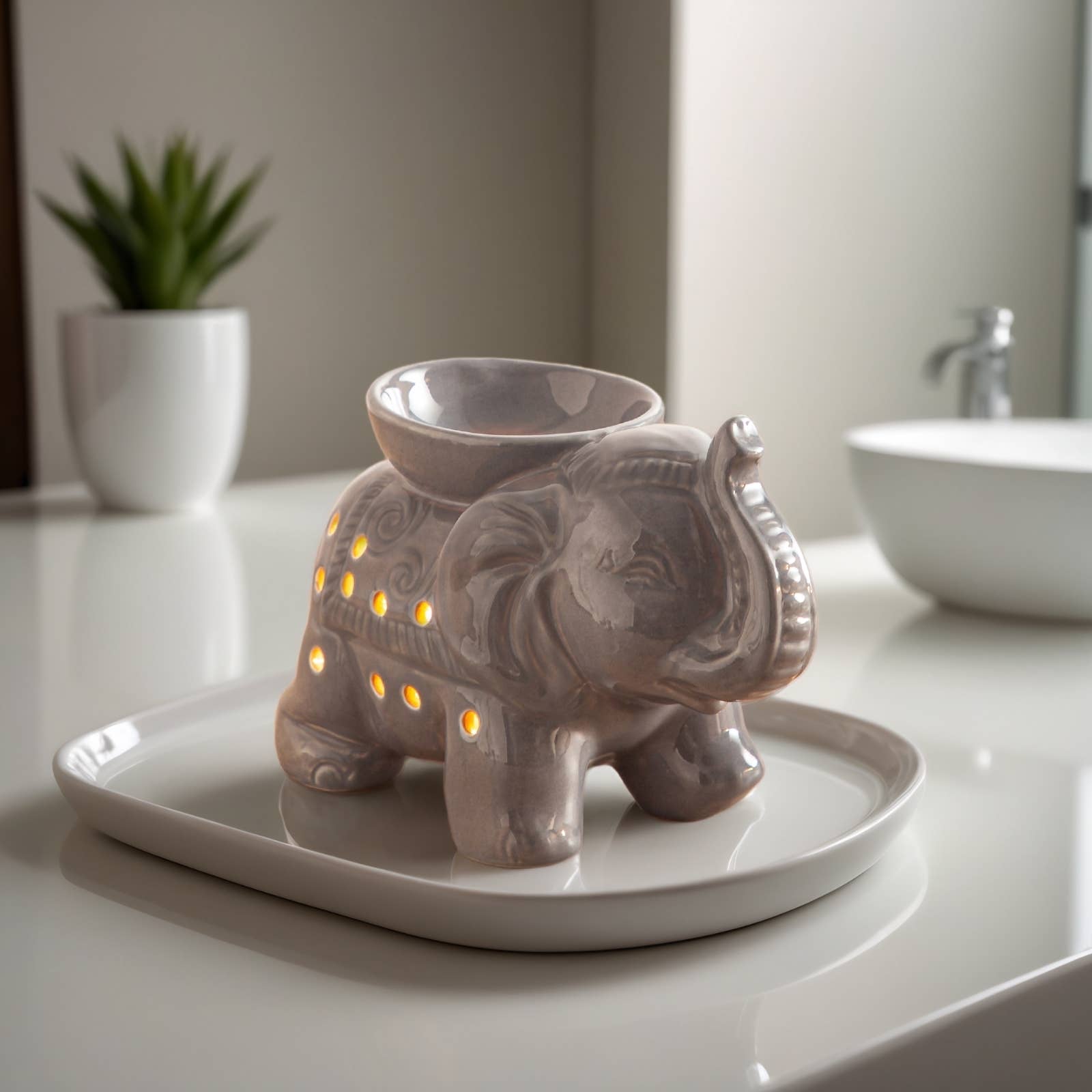 Zen'Arôme - Vendita all'ingrosso Portacandele - Bruciatore olio fondente cera profumata elefante Tandor grigio14