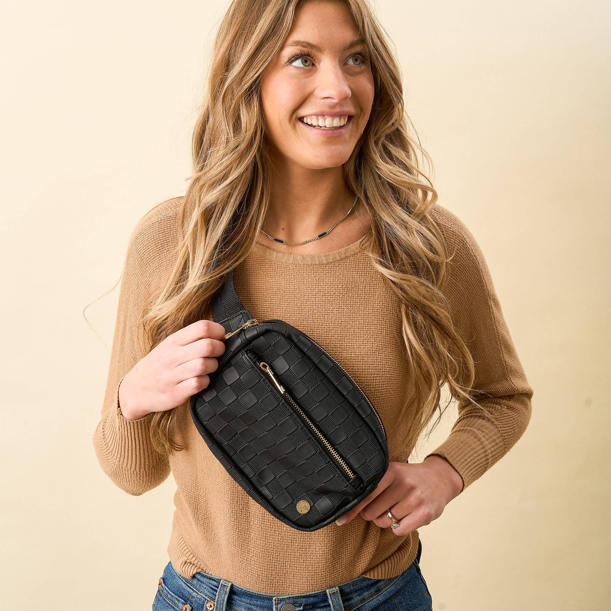 The Darling Effect - Wholesale Belt Bag - Women's - Urban Check Belt Bag-Black1
