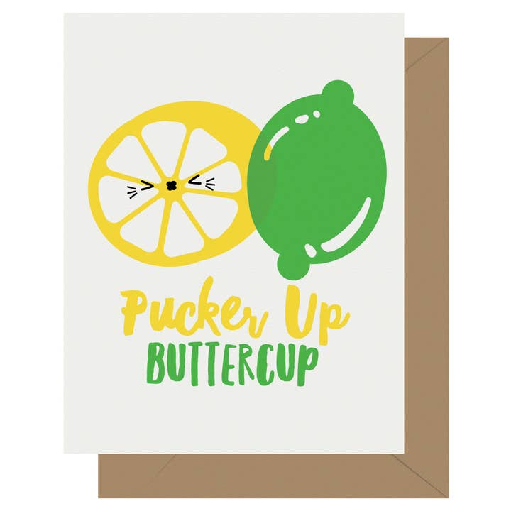 Cutie Kawaii Pucker Up Letterpress Greeting Card for wholesale by Letterpress Jess