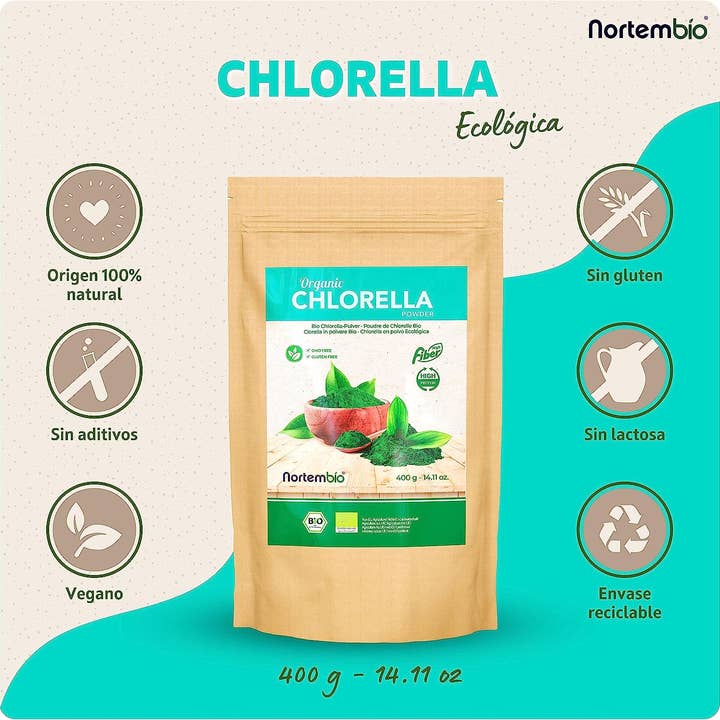 NORTEM BIO TECHNOLOGY GROUP - Venta al por mayor Proteínas y superalimentos en polvo - Chlorella Ecológica En Polvo 400 G. Máxima Pureza. 100%