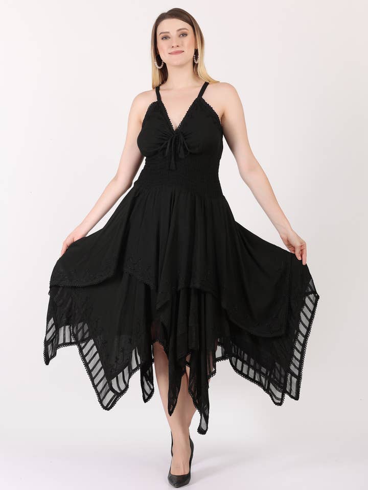 Robes asymétriques à bretelles spaghetti brodées pour femmes pour la vente par Wevez