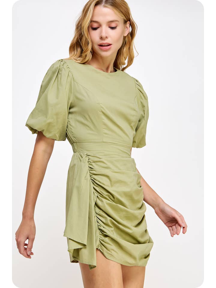 Strut & Bolt - Wholesale Dress - Women's - Ruched Short Puff Sleeve Voile Mini Dress24