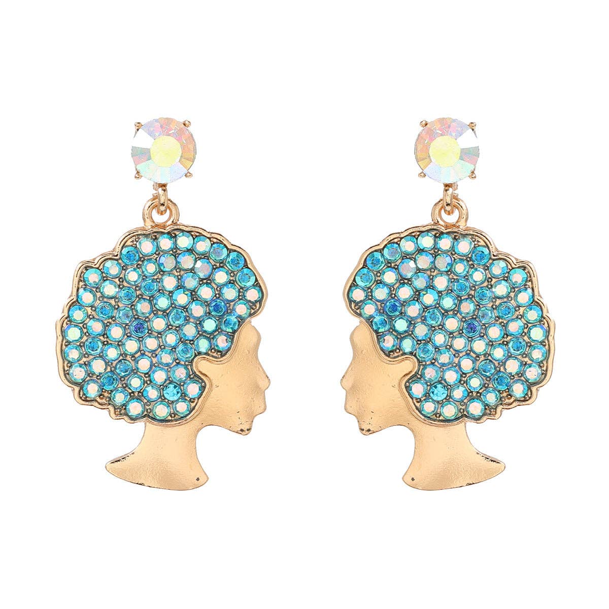 WoodWristCo - Venta al por mayor Pendientes colgantes - Pendientes Afro Curly Hair con diamantes completos2