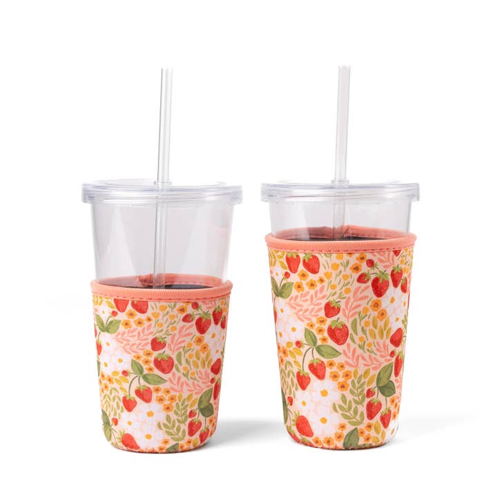 Strawberry Patch Drink Sleeve Iced Coffee Koozie Drink Cover for wholesale by Elyse Breanne Design
