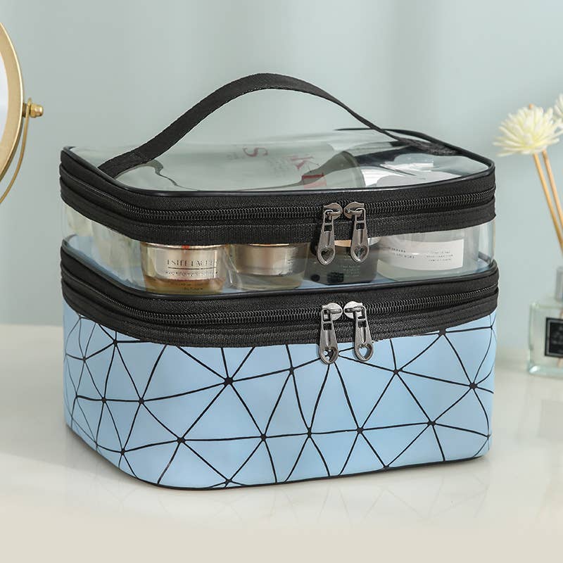 wandf - Wholesale Makeup/Cosmetic Bag - Double Layer Make up Cosmetic Bag PU Toiletry Bag for Women3