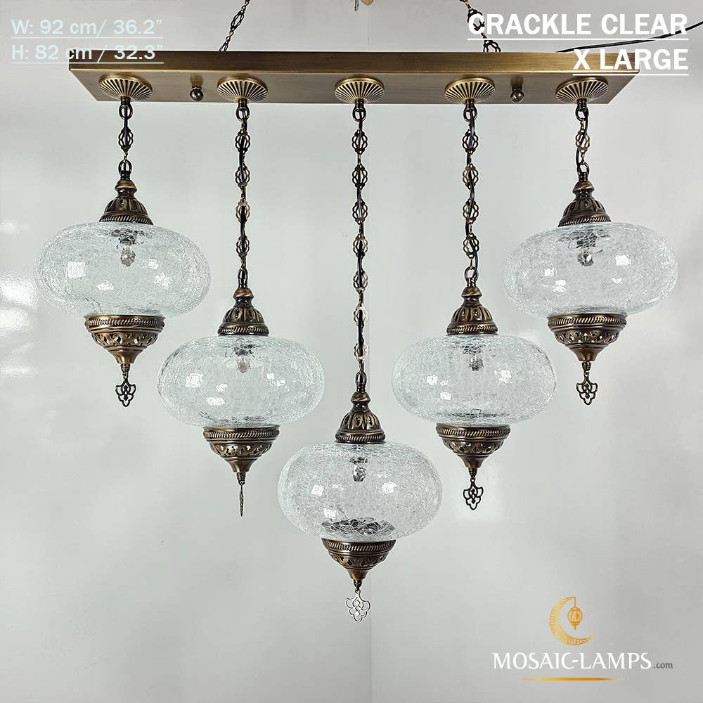 Mosaic Lamps - Wholesale Chandelier/Hanging Light - 5 Clear Cracked Globe Bar Chandelier7
