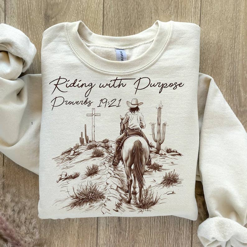 STRONG N FREE CDN - Wholesale Graphic Sweatshirt - Women's - Western Christian Faith T-Shirt Sweatshirt - Ride with Purpose1