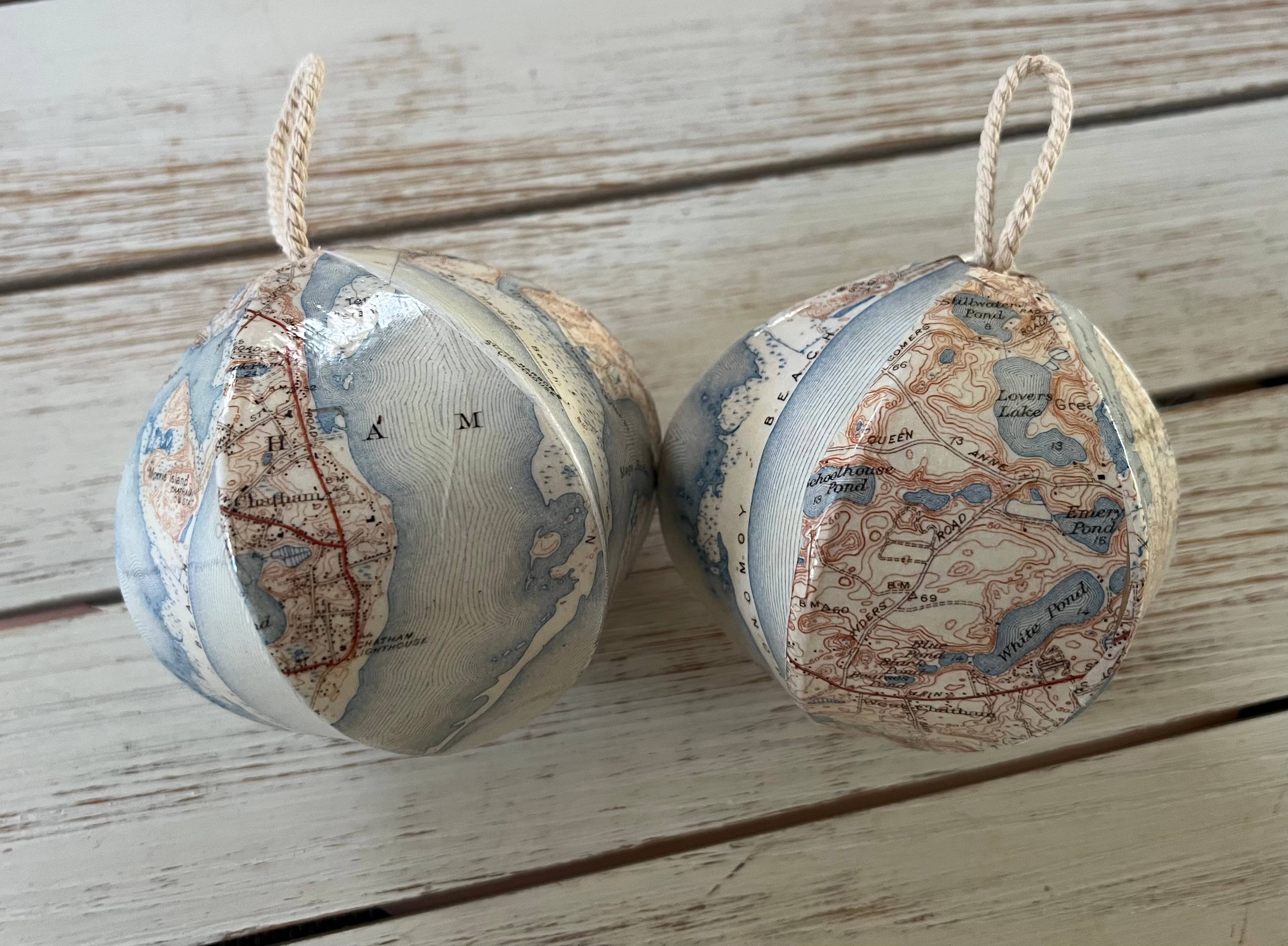 Domesticadence - Wholesale Ornament Set - 12 Upcycled Chatham, MA Cape Cod Map Ornaments5