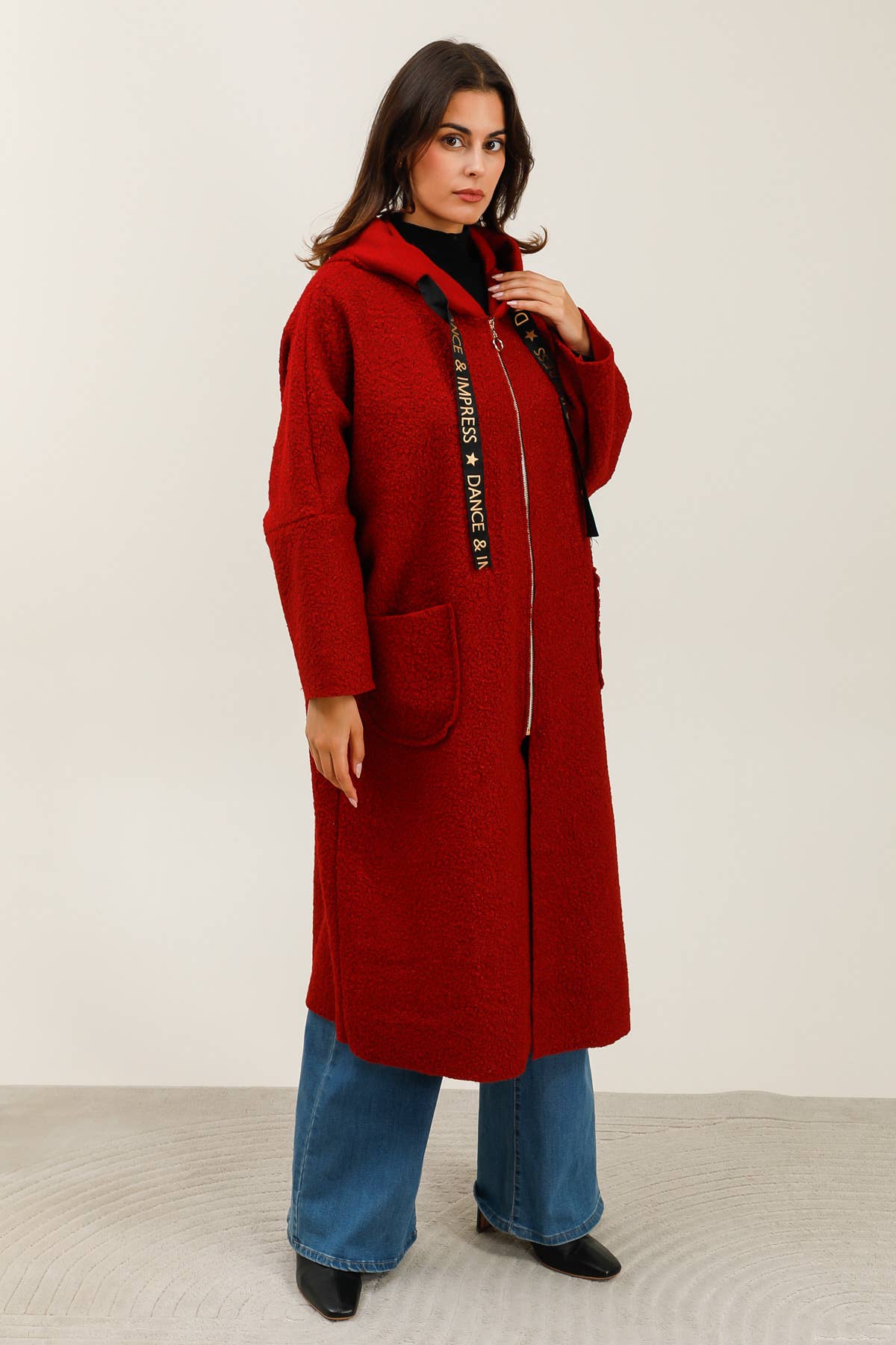 Lucky Nana - Wholesale Coat - Women's - AH 22158 - Long Coat in Bouclé Fabric28