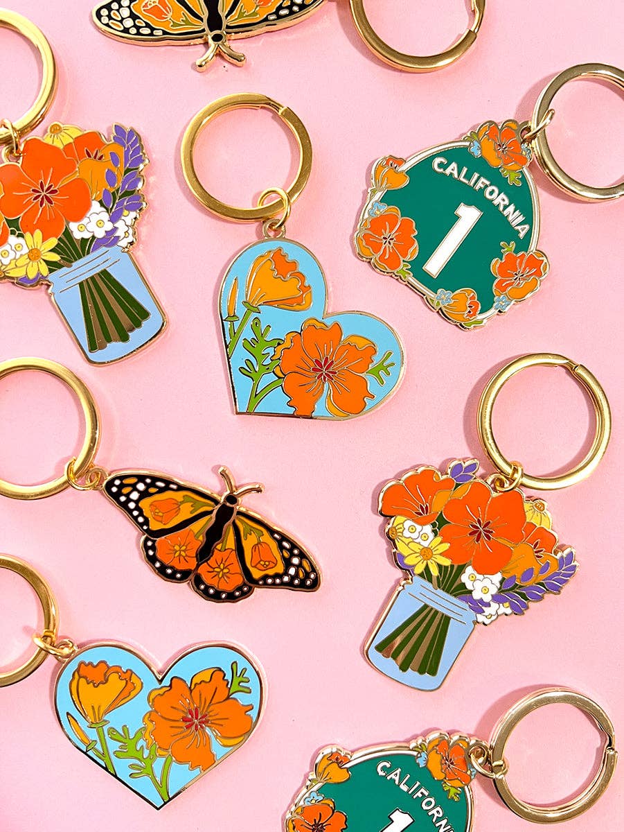 Brenna Daugherty Illustration - Wholesale Keychain - Women's - Monarch Butterfly California Poppy Keychain2