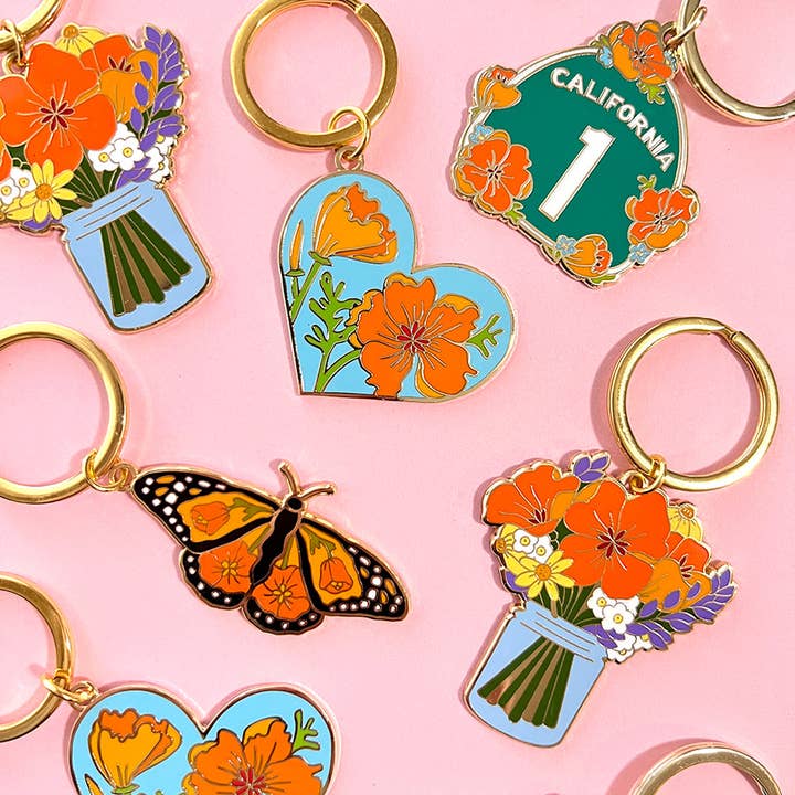 Brenna Daugherty Illustration - Wholesale Keychain - Women's - Monarch Butterfly California Poppy Keychain2