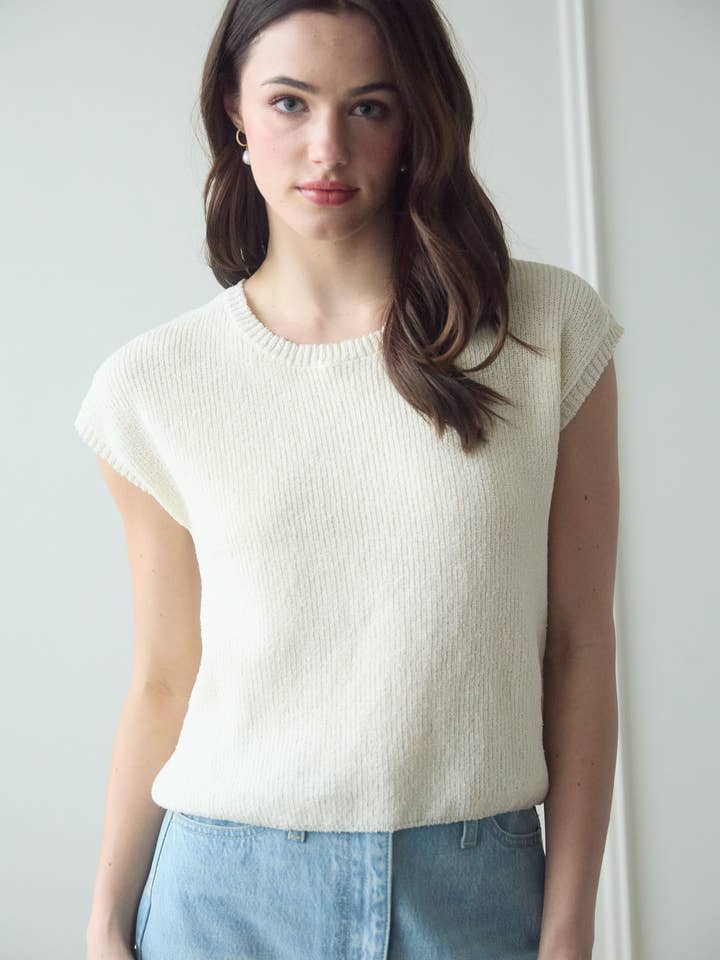 Blu Pepper - Wholesale Knit Sweater - Women's - BACK SHEER TIE SHORT SLEEVE KNIT SWEATER