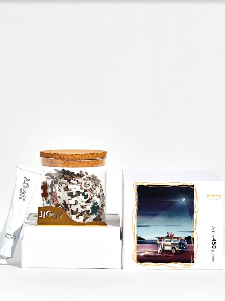 450pc Puzzle & Glue Kit: Stargazing by Sophie Minto for wholesale by JIGGY Puzzles