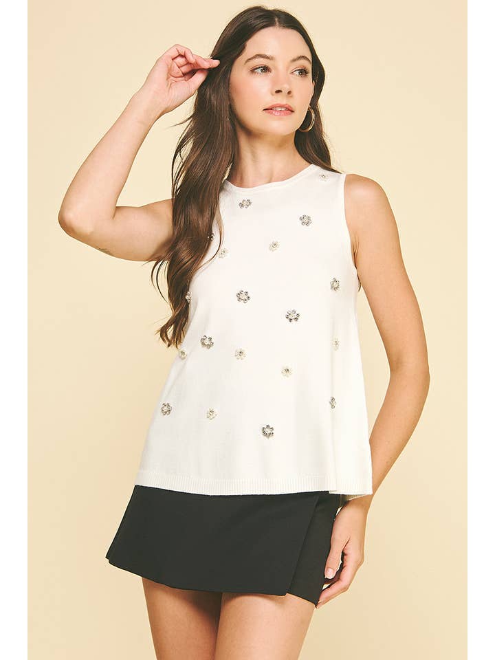 PINCH - Wholesale Knit Top - Women's - RHINESTONE & PEARL EMBROIDERED KNIT TOP - 6273WJ7