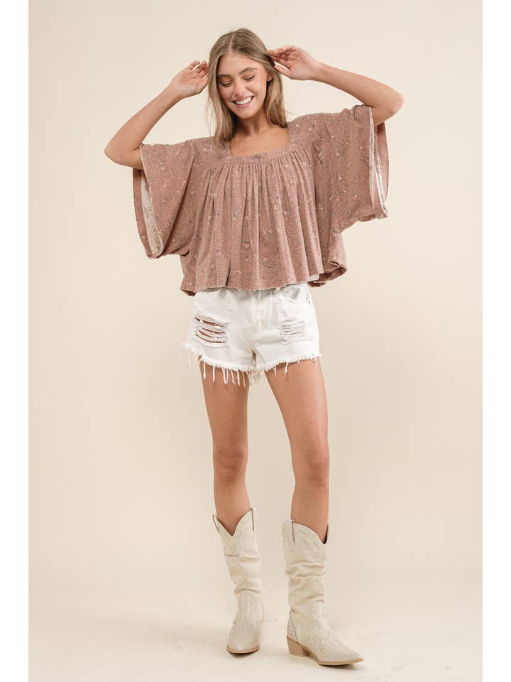 LIGHT OLIVE 22105T - Garment Washed Shirred Crop Jersey Knit Top for wholesale on Faire12