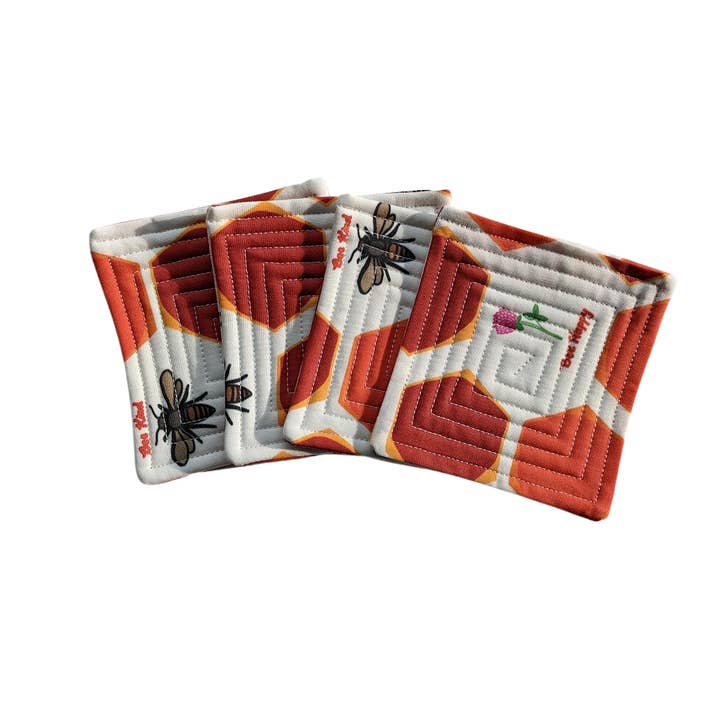 Honey Bees + Clover Quilted Coasters for wholesale by One Stitch Back